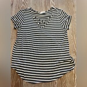 Large Emory Park Criss Cross Grey/White Striped Tee